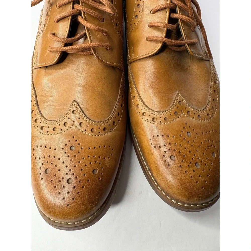 Rockport Mens‎ Tan Leather Wingtip Oxford Brogue Dress Shoes Shock Absorbing